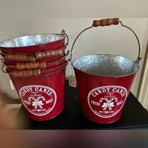 Candy Cane Lined Christmas Buckets (6 in set)